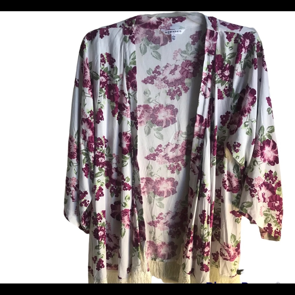 Boho Floral Nowadays Kimono with Fringe Sz Large 14/16